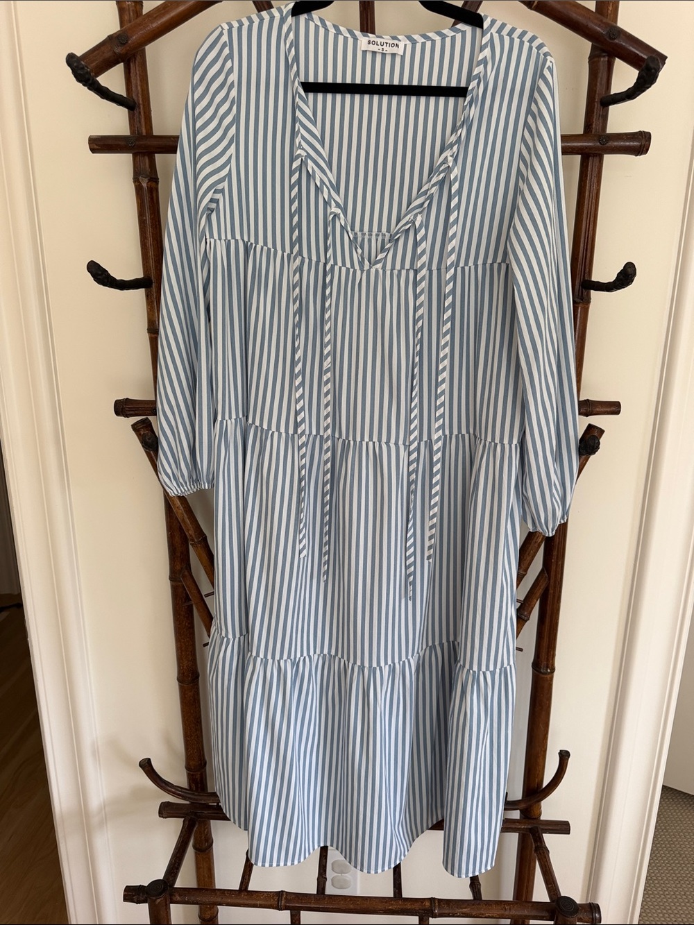 Solivita Blue and White Striped Long Sleeve Dress